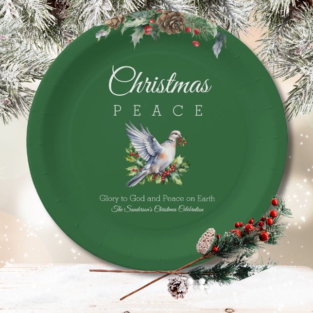 Prato De Papel Red Green White Peace Dove Christian Christmas (Criador carregado)