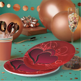 Prato De Papel Red Hearts Paper Plate 9" Love Namorados