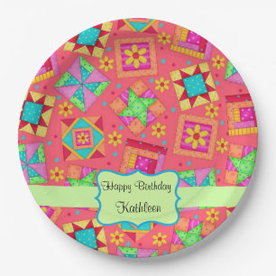 Prato De Papel Red Patchwork Quilt Block Name Happy Birthday
