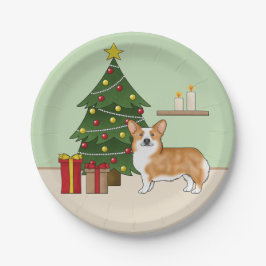 Prato De Papel Red Pembroke Welsh Corgi Dog E Árvore De Natal