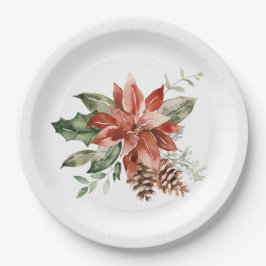 Prato De Papel Red Poinsettia Christmas Greenery