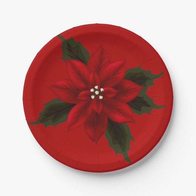 Prato De Papel Red Poinsettia Natal 7" (Frente)