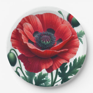 Prato De Papel Red Poppy Floral