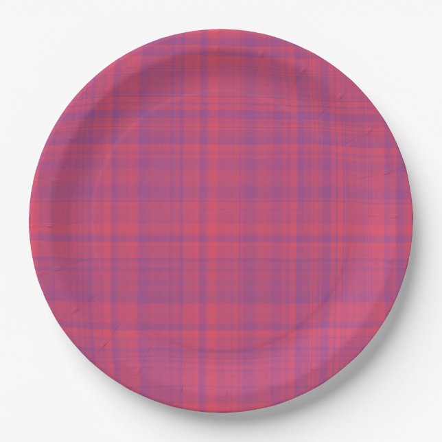 Prato De Papel Red Purple Plaid Pattern (Frente)