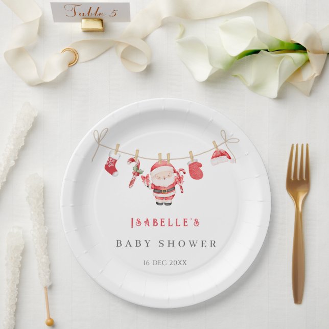 Prato De Papel Red Santa Baby Baby Shower (Casamento)