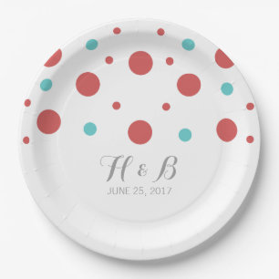 Prato De Papel Red Teal Confetti - Placas De Casamento