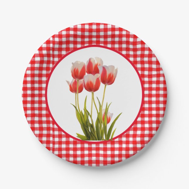 Prato De Papel Red Tulip com Gingham (Frente)