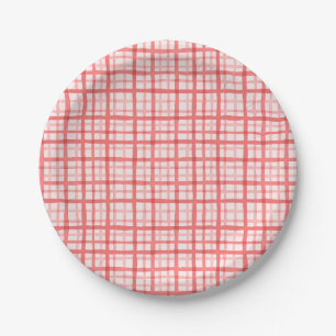 Prato De Papel Red Watercolor Gingham Patterno Birthday
