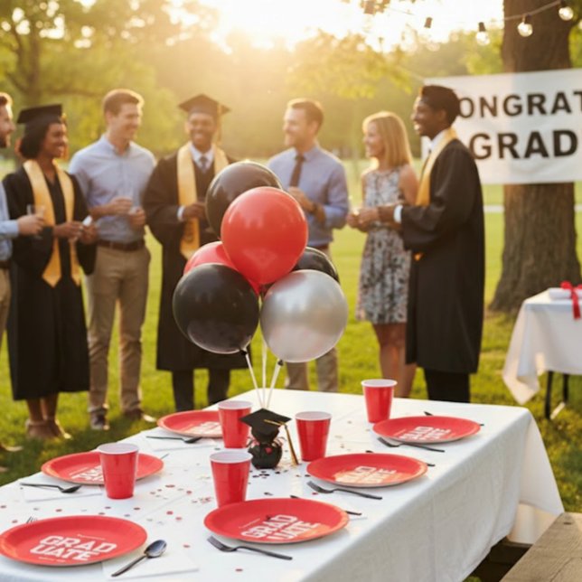 Prato De Papel Red & White Graduation Party Customizable (Criador carregado)