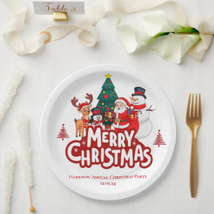 Prato De Papel Red & White Simple Feliz Natal