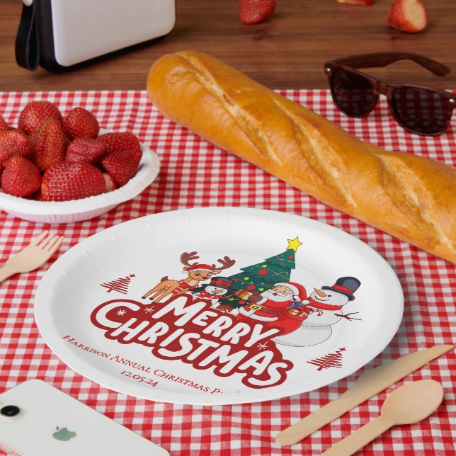 Prato De Papel Red & White Simple Feliz Natal (Piquenique)