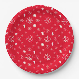 Prato De Papel Red With White Snowflakes Paper Plate