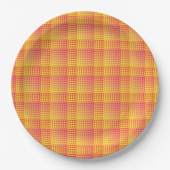 Prato De Papel Red Yellow Checker Abstract Pattern (Frente)
