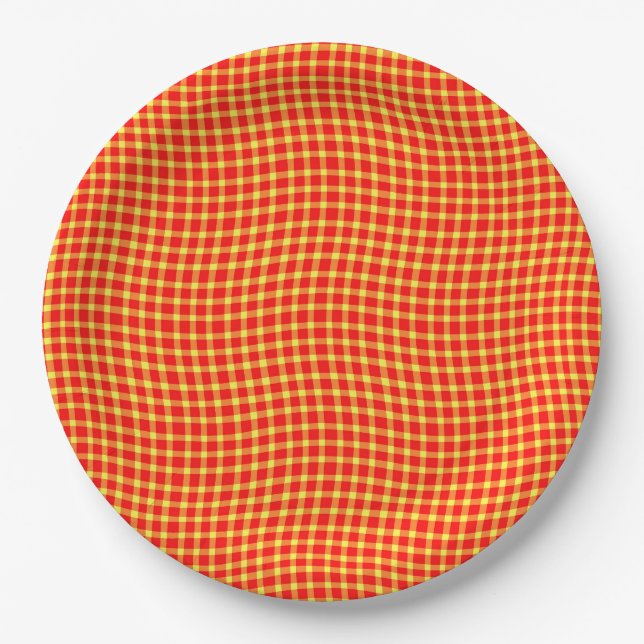 Prato De Papel Red Yellow Plaid Checker Seamless Pattern (Frente)
