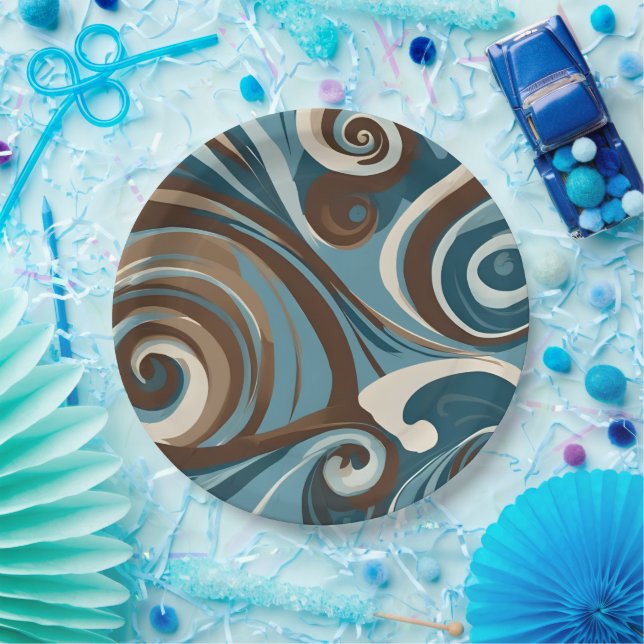 Prato De Papel Redemoinho Azul e Marrom (Festa)
