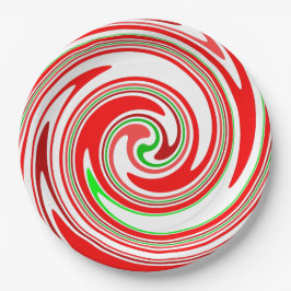 Prato De Papel Redemoinho de Bastão de Doces Vermelho Branco Verd