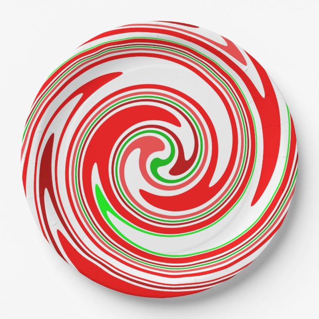 Prato De Papel Redemoinho de Bastão de Doces Vermelho Branco Verd (Frente)