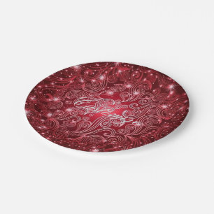 Prato De Papel Redemoinhos celestiais do vermelho & placas de