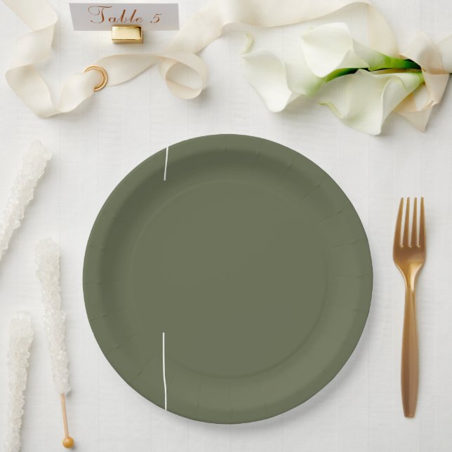 Prato de Papel Redondo Verde Sage Minimalista (Casamento)