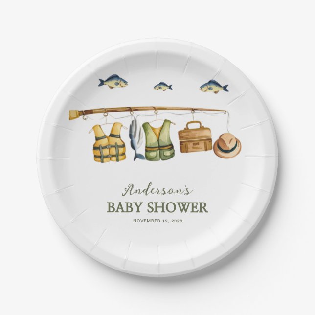 Prato De Papel Reel Excited Little Fisherman Baby Shower  (Frente)