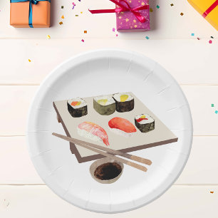 Prato De Papel Refeição de Festa de Aquarela de Amante de Sushi