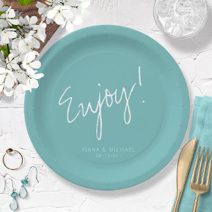 Prato De Papel Reflections Wedding Enjoy Teal ID774