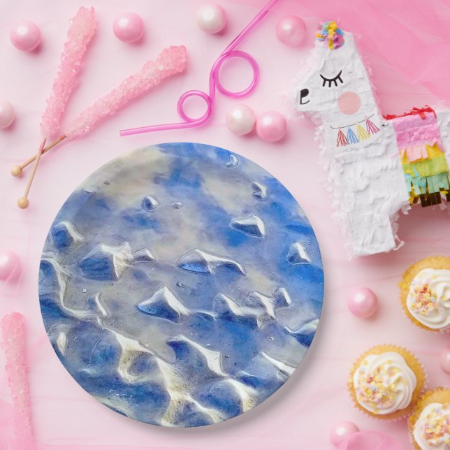 Prato De Papel Reflexões azuis do oceano e do céu (Festa)