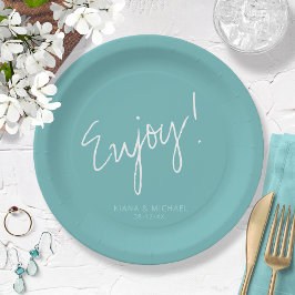 Prato De Papel Reflexões: Casamento Desfrute do Teal ID774