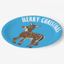 Prato De Papel Reinador de Natal Branco Azul