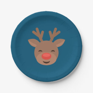 Prato De Papel Reindeer de Natal Rudolf em Azul