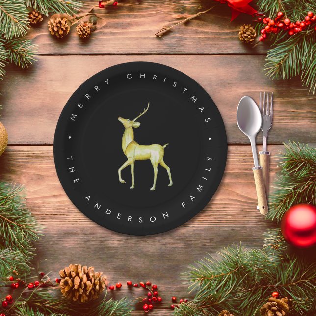 Prato De Papel Reindeer preto e branco minimalista (Criador carregado)