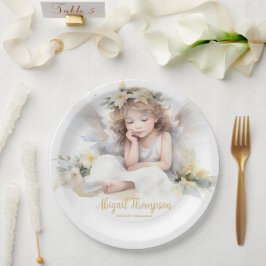 Prato De Papel Religiosa da Pequena Garota Anjo Cura