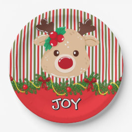 Prato De Papel Rena de Natal Personalizada Fofa
