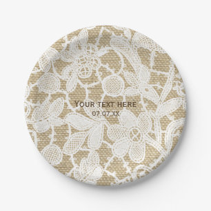 Prato De Papel Renda Floral de Saco e Branco Elegante Casamento R