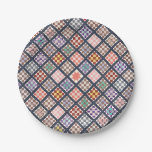 Prato De Papel Reprodução de um Quilt Vintage de 1886