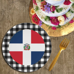 Prato De Papel República Dominicana Plate, xadrez de búfalo e Ban