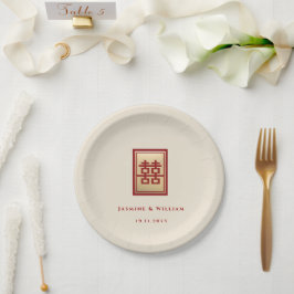 Prato De Papel Retângulo Dourado Felicidade Dupla Casamento Chinê