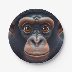 Prato De Papel Retrato de anime chimpanzé doido e engraçado