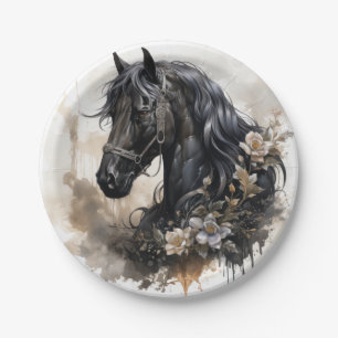 Prato De Papel Retrato de cavalo de beleza negra