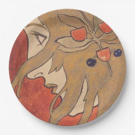 Prato De Papel Retrato de uma Bela Menina em Vermelho (Art Nouvea