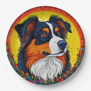 Prato De Papel Retrato Ilustrado Vibrante de um Cachorro
