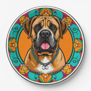 Prato De Papel Retrato Majestoso de Cachorro em Mandala Floral Vi