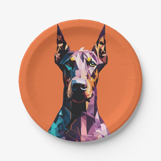 Prato De Papel Retrato Poligonal Doberman (Frente)