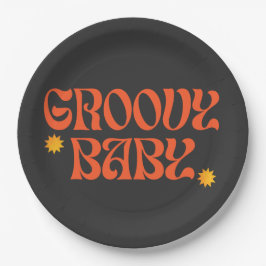 Prato De Papel Retro 70s Mostard Orange Black Hippie Groovy Baby