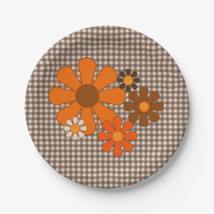 Prato De Papel Retro 70s Vintage Floral Gingham