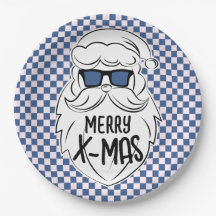 Retro Azul Rosa Xadrez Papai Noel Natal 