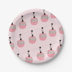 Prato De Papel Retro Blush Pink Ski Gondola Lift Skiers