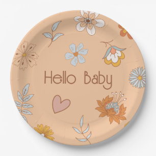 Prato De Papel Retro Boho Floral Chá de fraldas Hello Baby Tablet