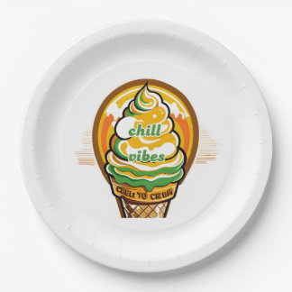 Prato De Papel Retro Chill Vibes Ice Cream Sticker - Summer Sunbu