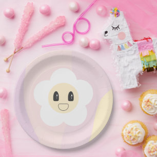 Prato De Papel Retro Daisy Blush Pink Baby Girl